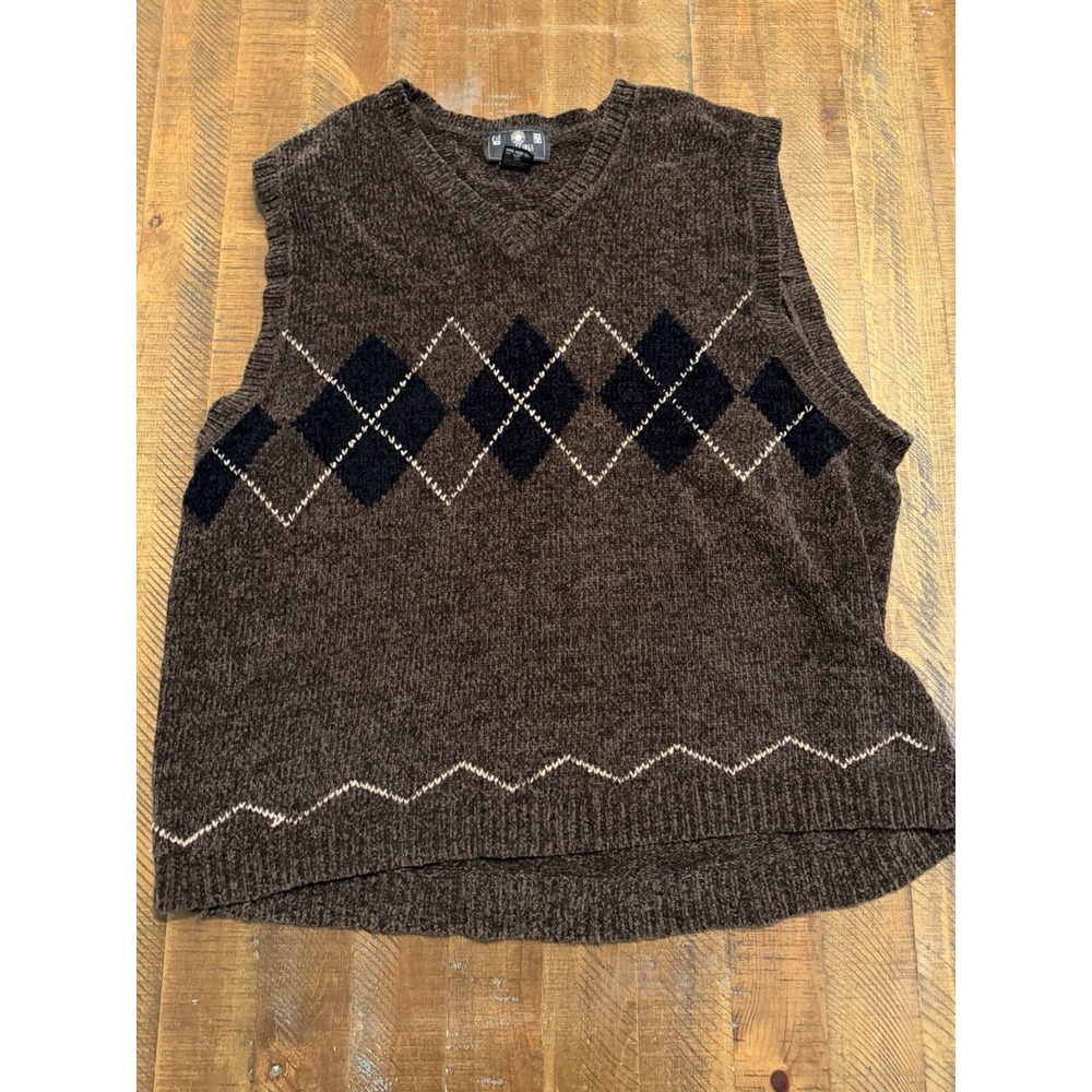 Vintage J. Riggings Men's Sweater Vest 100%-Acrylic Preppy Pullover Brown (XL)